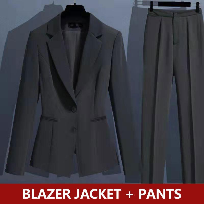 2PCS Suit Blazer Jacket + Suit Pants Two-piece Set Female Professional Formal Suit Elegant Business Suit Outfit Front Desk Uniform Hotel Work Clothes