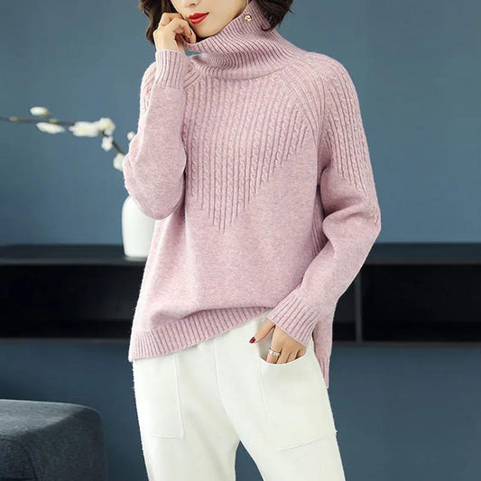 Women Autumn and Winter High Collar Sweater Thickened Spring Loose Knitted Bottom Shirt Large Size Pullover Tops