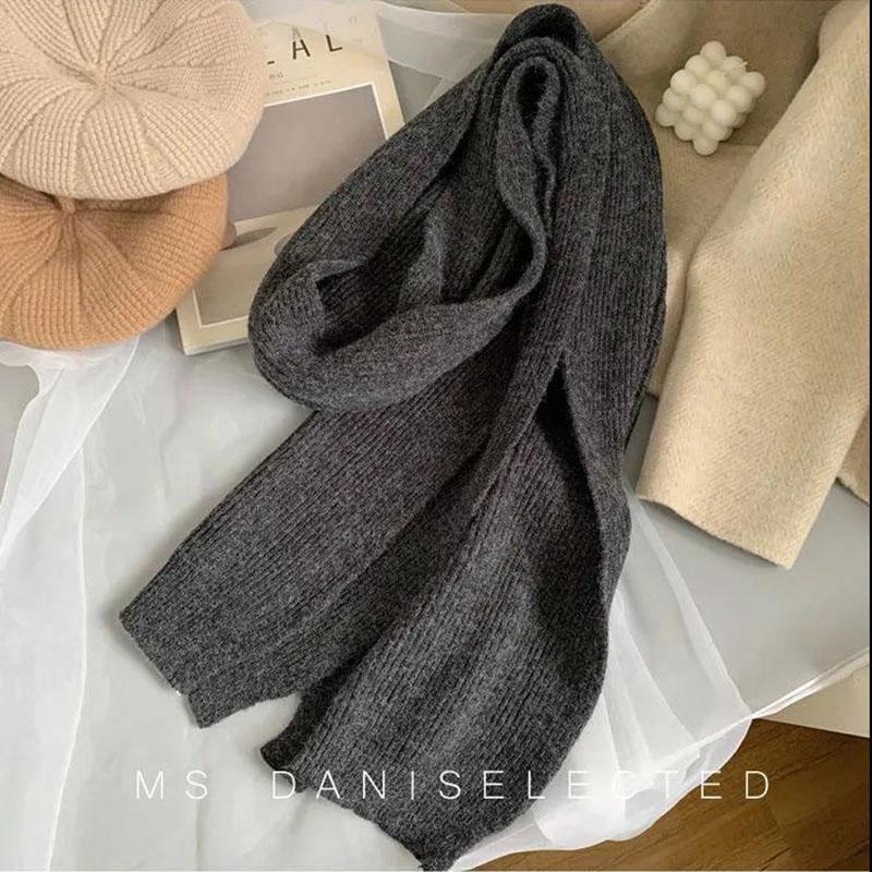 Women's Scarf Autumn and Winter Thick Warm Double-sided Knitted Scarf Wild Pure Color Imitation Cashmere Scarf Shawl