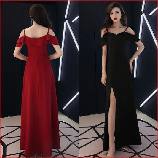 Temperament Strapless Sling Dress Female Summer Sexy Sleeveless Split Banquet Long Dress Noble Evening Dress Tide