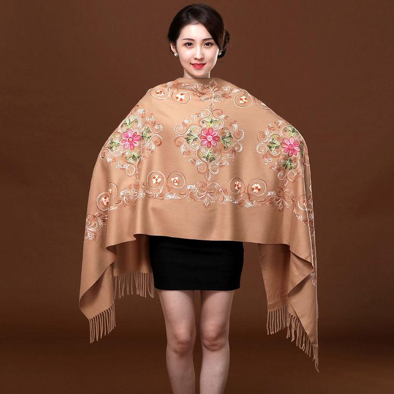 Red Embroidered Scarf Female Ethnic Style Thick Double-sided Warmth Shawl Dual-use Autumn and Winter Wild Long Section