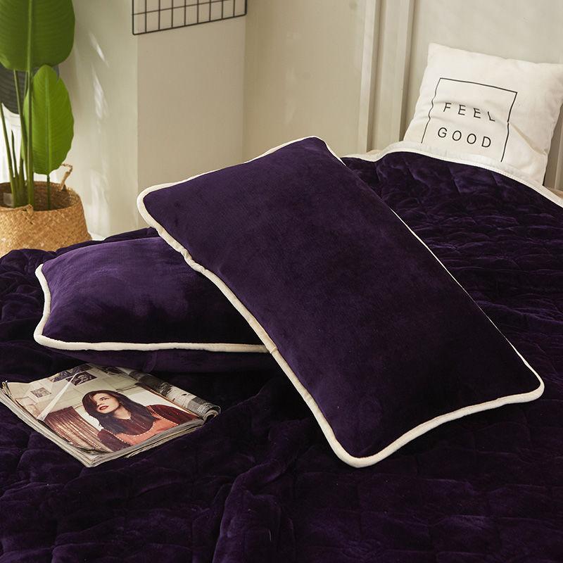 Coral Velvet Pillowcase Flannel Pillow Cover Winter Thicken A Pair of Pure Color Zipper Pillowcases 48*74cm