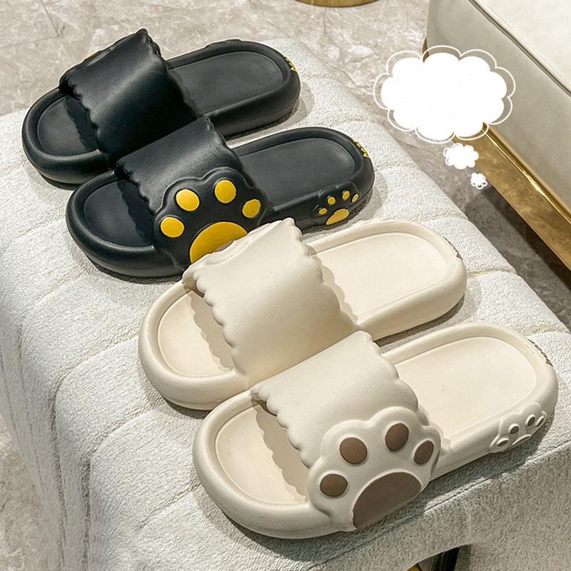 Cloud Bear Paw Soft Sandals and Slippers Women Cute Summer Home Non-slip Indoor Couple Thick-soled Shoes Men