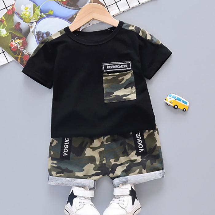 Children's Camouflage Short Sleeve T-shirt Set Summer Korean Style Boy Girl Children's Clothing Baby's Clothing Shorts Suit