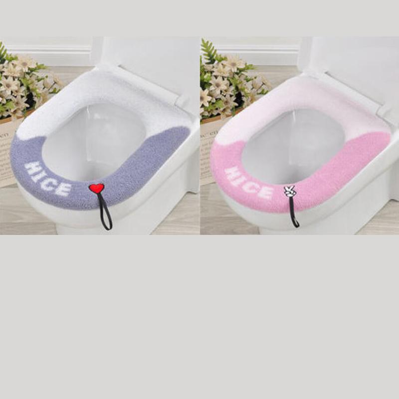 2 Pcs Toilet Seat Covers Mat Winter Thickened Fleece Warm Toilet Cushion Soft Washable Home Bathroom Lavatory Nordic Toilet Seat Pad with Handle