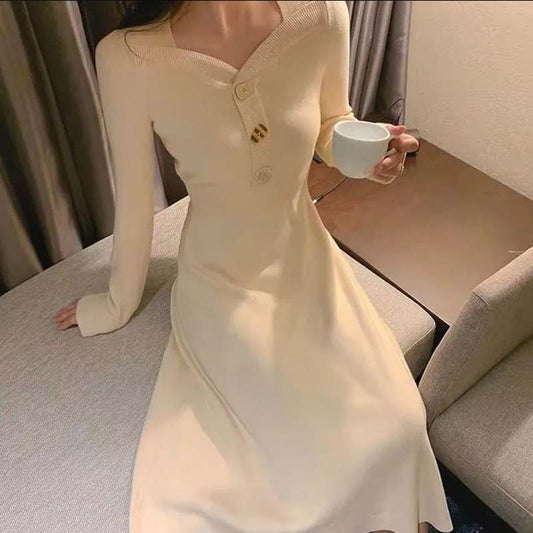 Women's Mid-length Autumn and Winter Fashion Warm Dresses with Base Skirts Slim Knit Skirts Sweater Skirts