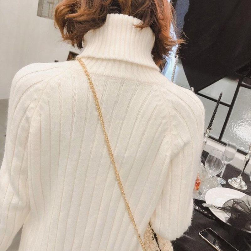 Autumn and Winter Mid-length Ruffled Bottoming Skirt Slim High-collar Knit Sweater Dress Fashionable Hip Women Sweater Dress