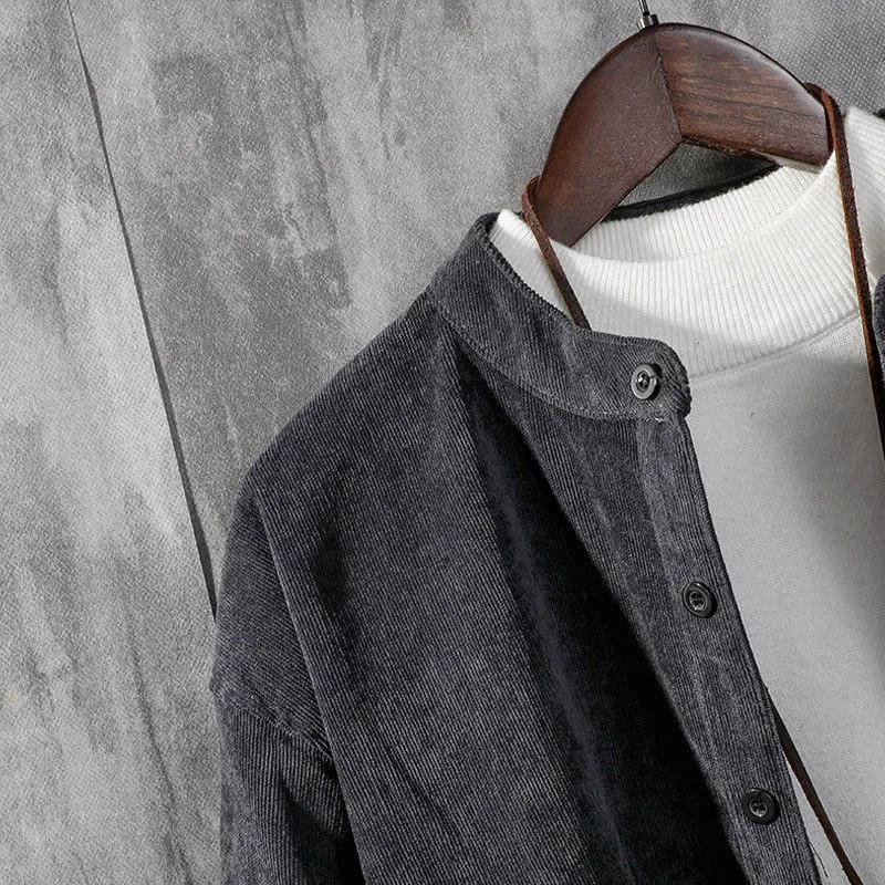 Corduroy Long-sleeved Shirt Jacket Men's Round Neck Loose All-match Simple Handsome Clothes Men's Long-sleeved Warm Jacket