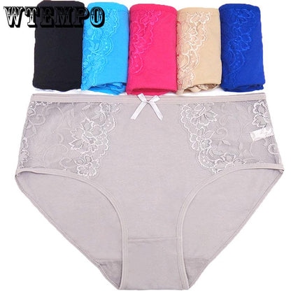 6 Pcs/batch XL Cotton Seamless Women's Sexy Underwear Lace Suitable for Fat Women