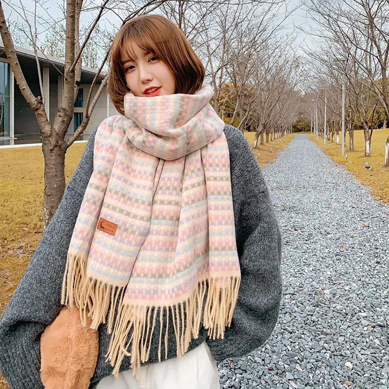 Winter Imitation Cashmere Scarf Women's Korean Plaid Scarf Thick and Versatile Long Bib Shawl