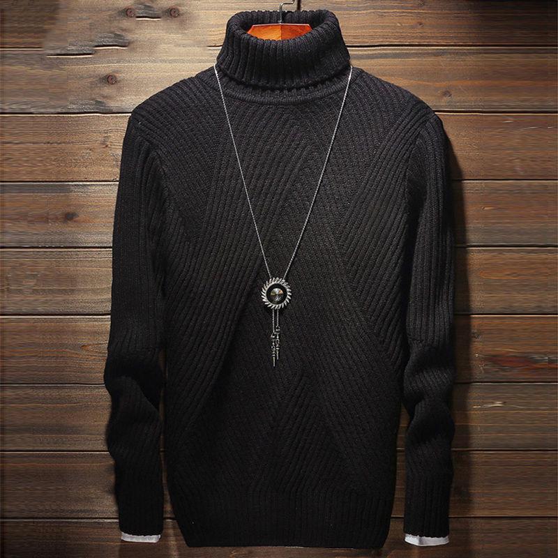 WTEMPO Men Knitted Pullover Solid Color Lapel Sweater Warm Sweater Soft Casual Pullover