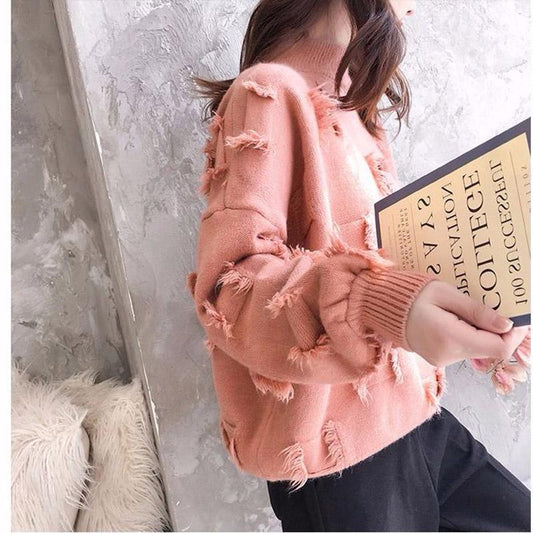 Round neck large size warm sweater cashmere turtleneck sweater female autumn and winter long sleeves