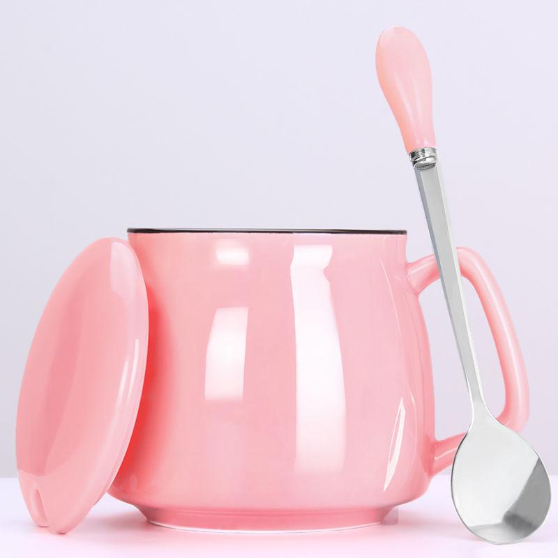 Creative Personality Ceramic Mug with Lid Spoon Trend Couple Breakfast Milk Cup Home Coffee Cup Female Water Cup