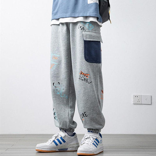 Men's Hip-hop Cartoon Pants, Street Loose, Casual, All-match, Sports Trousers, Youth Overalls