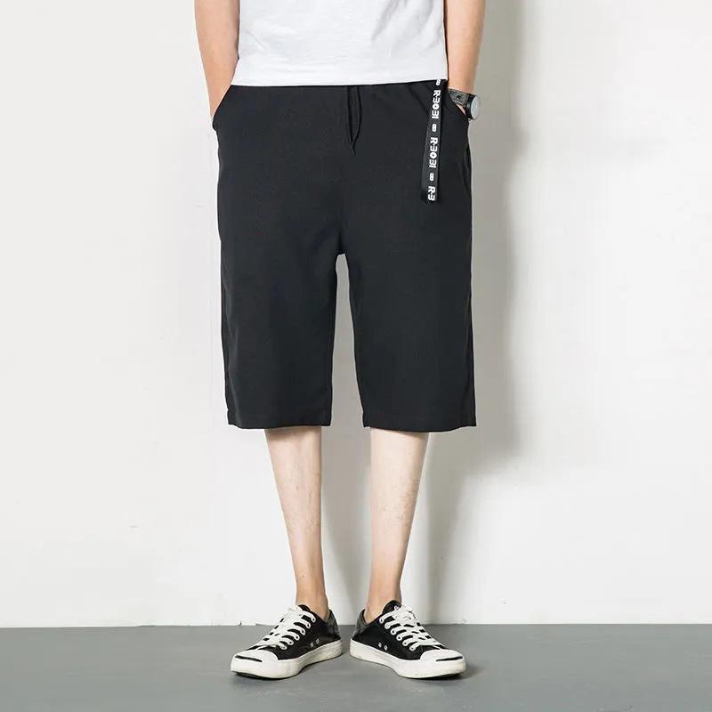 Thin Wide Leg 7 Points Men's Shorts Casual Linen Large Size Loose Cropped Pants Men's Beach Pants Bottoms