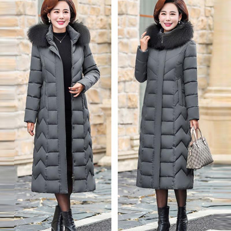 Women's Mid-length Down Jacket Winter Korean Loose Cotton Clothes Casual Hooded Padded Jacket Quilted Jacket