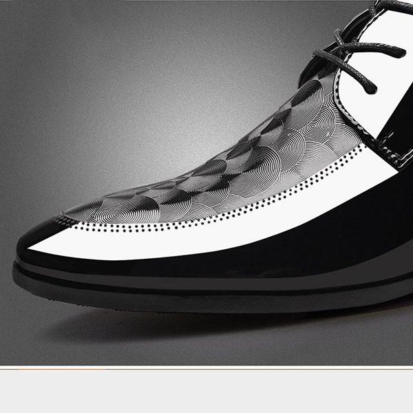 Men's Leather Shoes Business Casual Glossy Lacing Dress Leather Shoes Men's Moccasin Shoes Youth Formal Footwear Black Pointed Toe Wedding Shoes