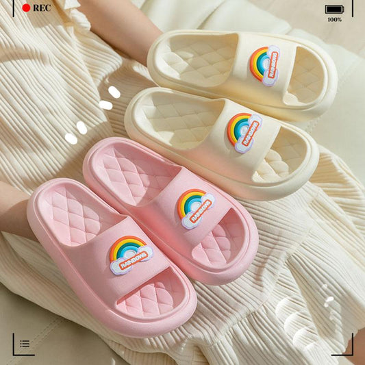 Rainbow Pattern Slippers Women Summer Plaid Soft Sole Couple Slippers Furniture Indoor Anti-Slip Outdoor Slippers