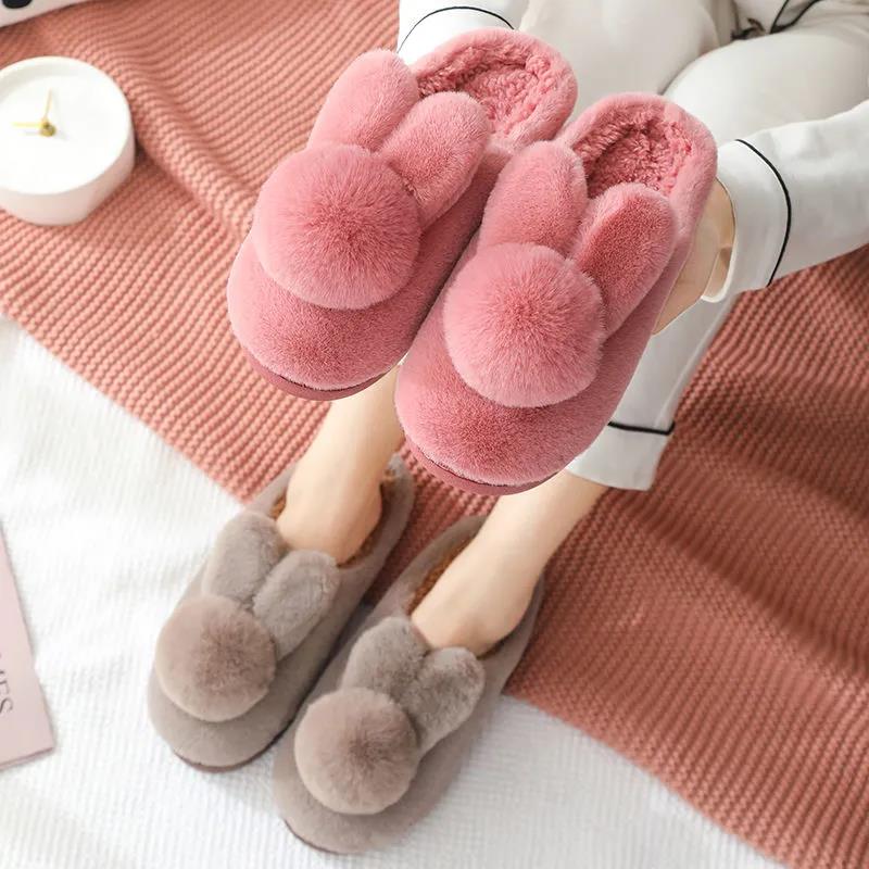 Winter Unisex Cotton Slippers Thick-soled Non-slip Household Couple Slippers Warm Thick Plush Slippers