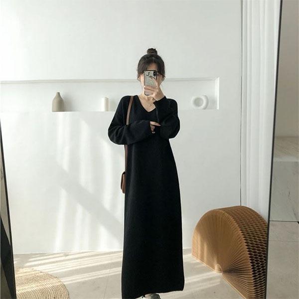 Autumn and Winter Extended Sweater Women's Early Autumn Long-sleeved Bottoming Sweater Plus Size Loose Slim Dress