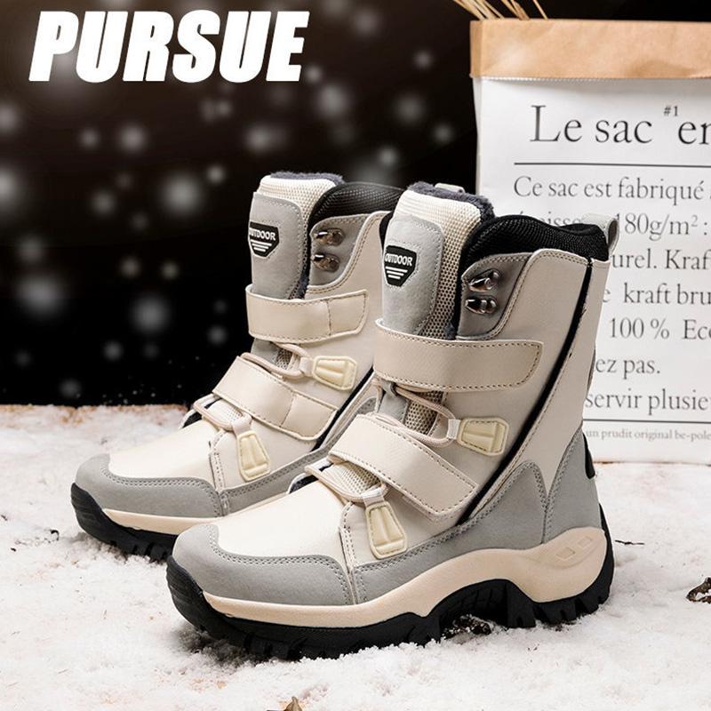 Warm Snow Boots Women Winter Plus Velvet Thick Leather Mid-tube Boots Waterproof Non-slip Outdoor Ski Cotton Shoes Cotton Boots