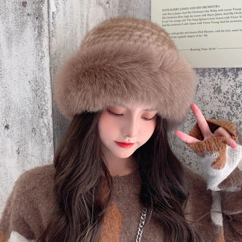 Winter Hat Imitated Fox Fur Plush Beret All-match Ladies Hat Warm Cold Proof Ear Protection Retro Hat Solid Fluffy Plush Top Cap Fur Hat