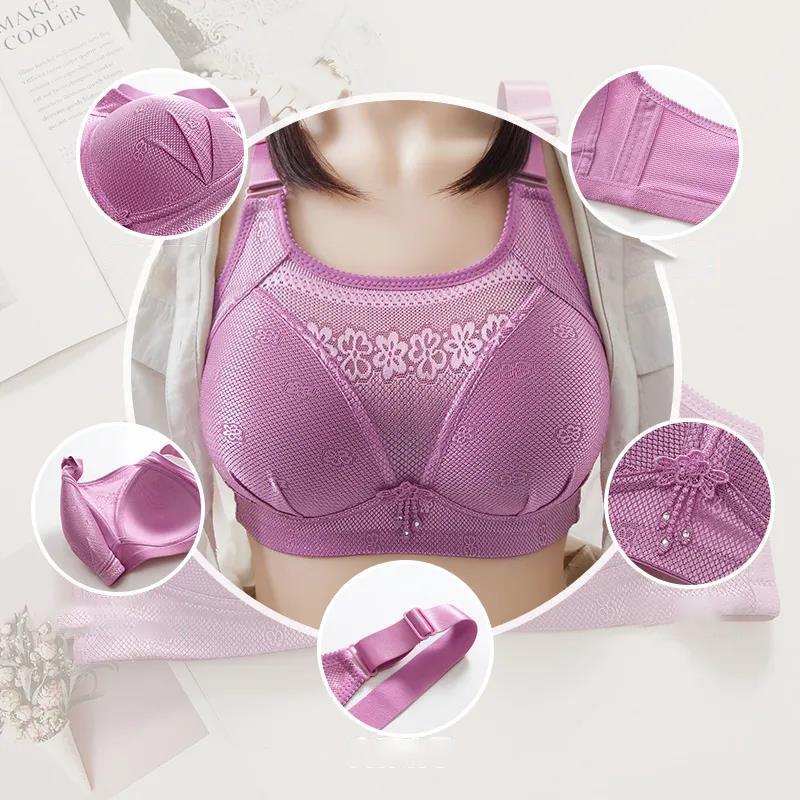 Large Size Underwear Thin Section Breathable Gathered Anti-sagging and Anti-glare Adjustable Underwear Women's Bra Without Steel Ring