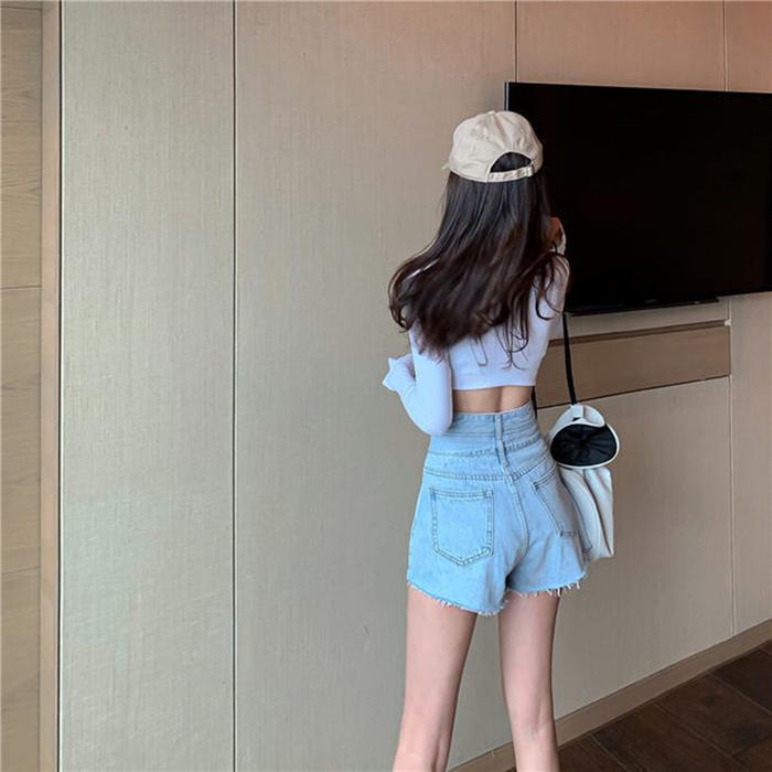 WTEMPO Spring and Summer High Waist Denim Shorts Women Loose Wide Leg A-line Thin Casual Shorts