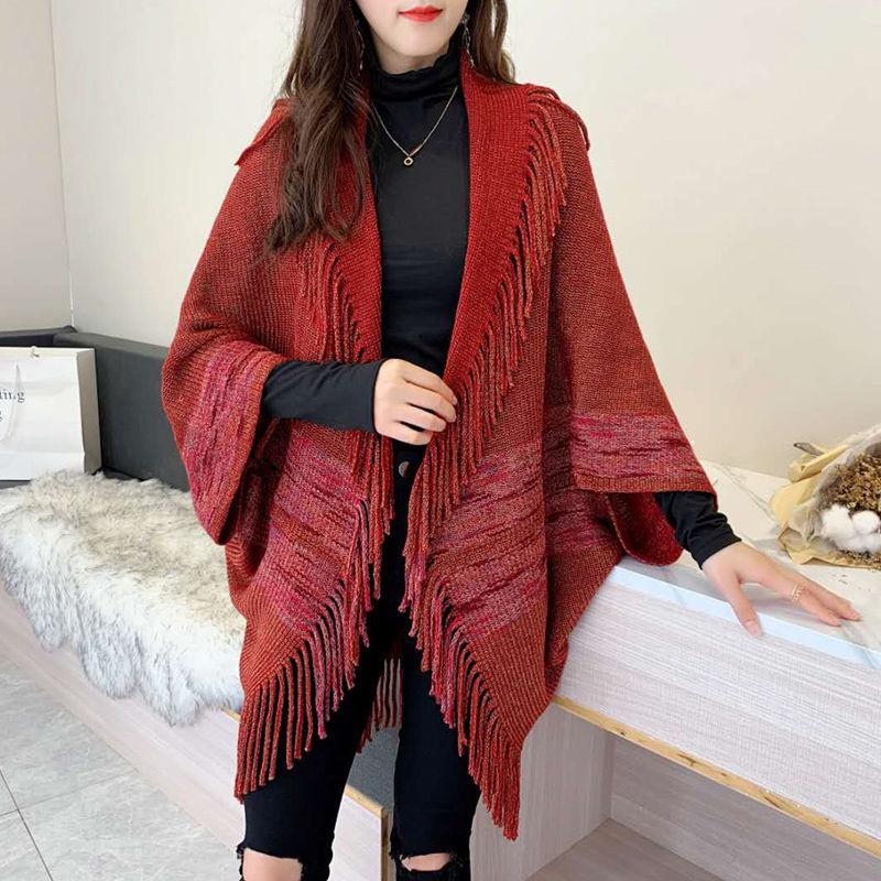 Cardigan Shawl Women's Loose-fitting Look Thin Temperament Knit Top Fringed Blouse Shawl Jacket Sweater Cardigan Fringed Wild Cloak