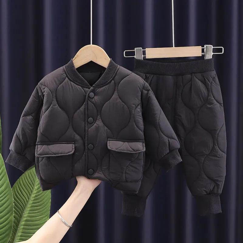 Boys and Girls Sets Thickened Padded Jackets Long-sleeved Loose Korean Version of The Solid Color Two-piece Autumn and Winter Suit