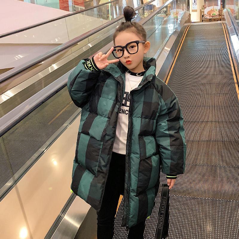 Girls' Warm Cotton Winter Clothes Long Plus Velvet Padded Padded Jacket Down and Windproof Cotton Jacket