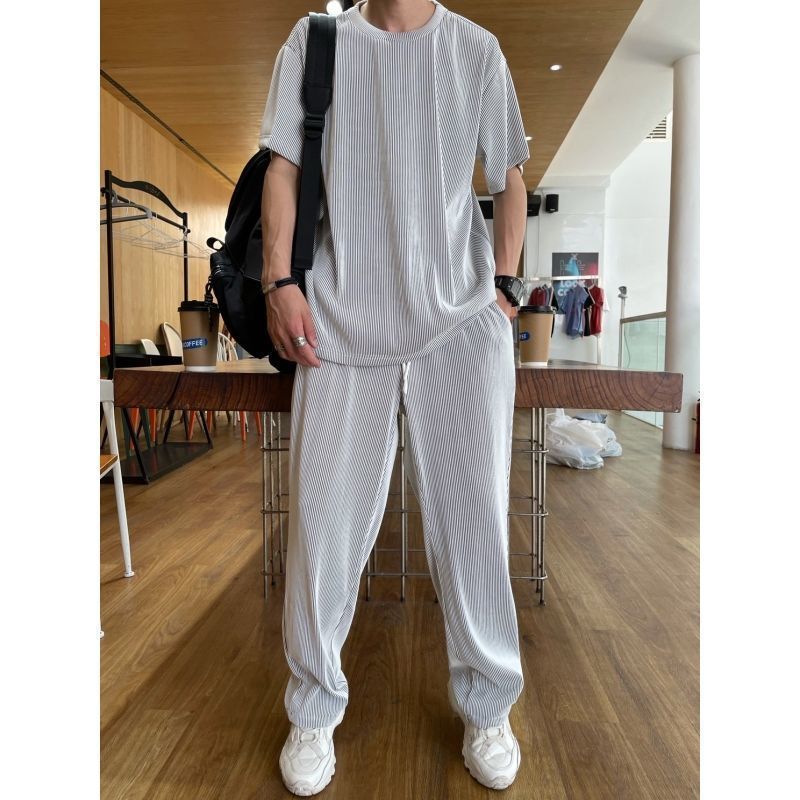 Stretch Silky Drape Louver Summer Thin Section Breathable Comfortable Loose Casual Suit Men