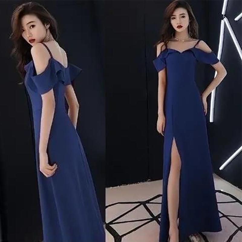 Temperament Strapless Sling Dress Female Summer Sexy Sleeveless Split Banquet Long Dress Noble Evening Dress Tide