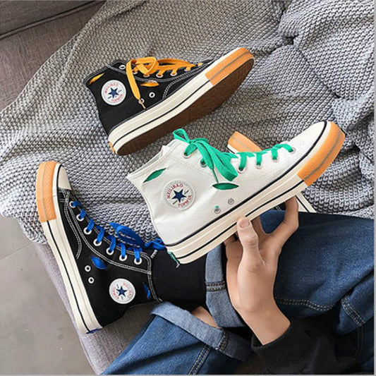 Summer high-top canvas shoes men's trend ins couple shoes casual men's shoes wild small white shoes