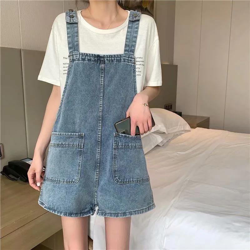 WTEMPO Summer Denim Jumpsuit Woman Jeans Long Romper Pants Zipper Pockets Sleeveless Adjusted Overalls Jeans Trousers