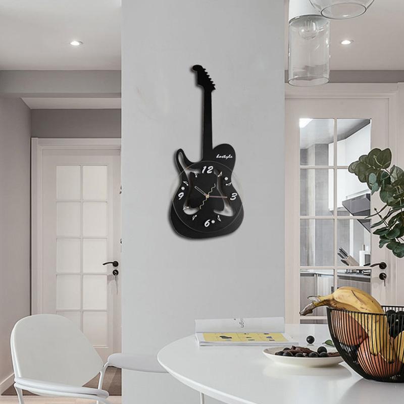 Electric Guitar Creative Wall Clock Living Room Home Clock Personality Children Free Punch Art Decoration Wall Watch Clock Mute