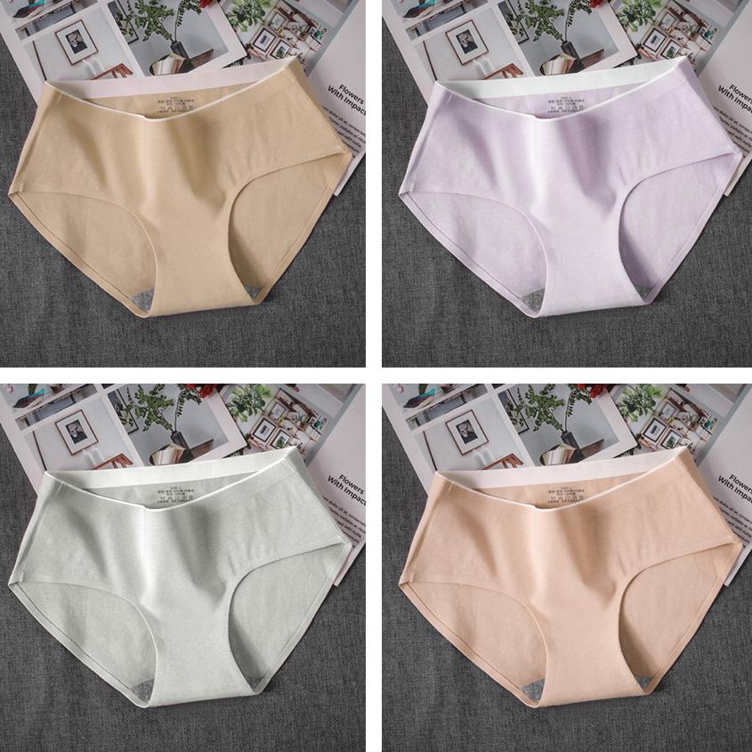 4Pcs/Set Girl's Mid Waist Breathable Seamless Cotton Underpants Women's All-match Solid Color Large Size Causal Soft Briefs