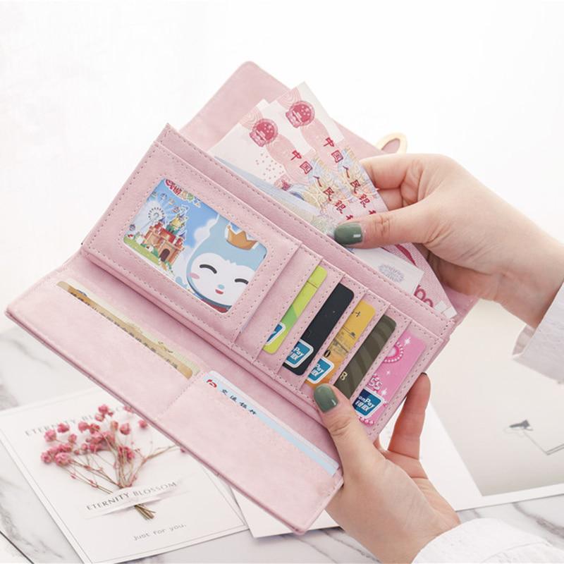 Pink Leather Long Wallet Handbag Coin Pocket Card Holder Womens Phone Wallets and Purses Money Bags