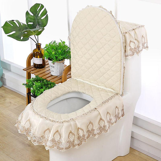 Toilet Seat Cushion Three-piece Household Toilet Cover Toilet Toilet Cover Cover Nordic Diamond Lattice Lace Toilet Set