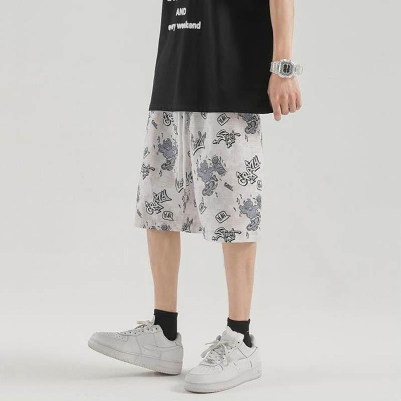 Summer Shorts Men's Beach Quick-drying Casual Pants Graffiti Printing Large Size Loose Five-point Pants Thin Section Breathable Comfortable Shorts