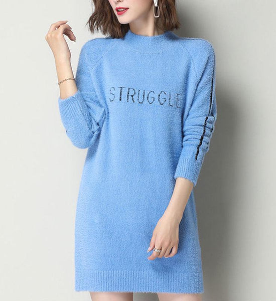 Autumn and Winter Fluffy Bottoming Shirt Loose Mid-length Knitted Sweater Pullover Simple Dress