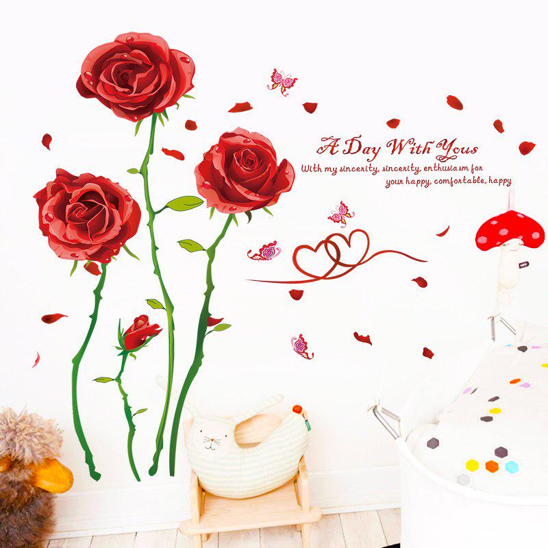 [Wall sticker ]Red Rose Butterfly Wall Stickers Home Decor Living Room Bedroom Kitchen Baby Room Diy