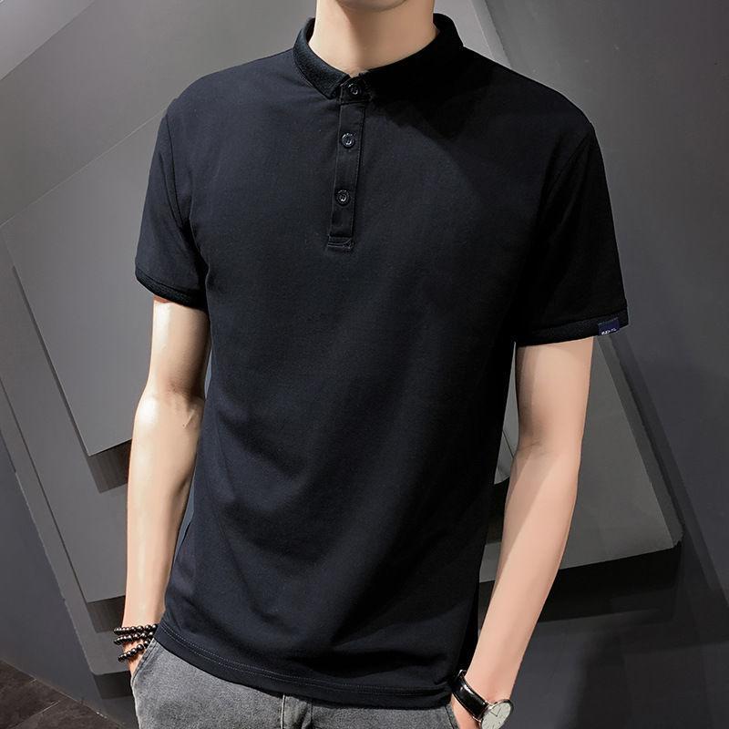 Handsome Solid Color Lapel Short-sleeved Men's  Shirt Retro All-match Casual T-shirt Breathable Paul Shirt