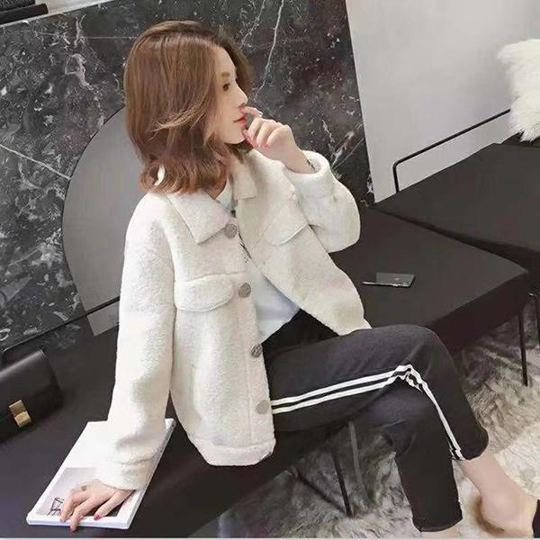 Winter Fashion Single-breasted Jacket Short Faux Lamb Wool Coat Student Loose Top