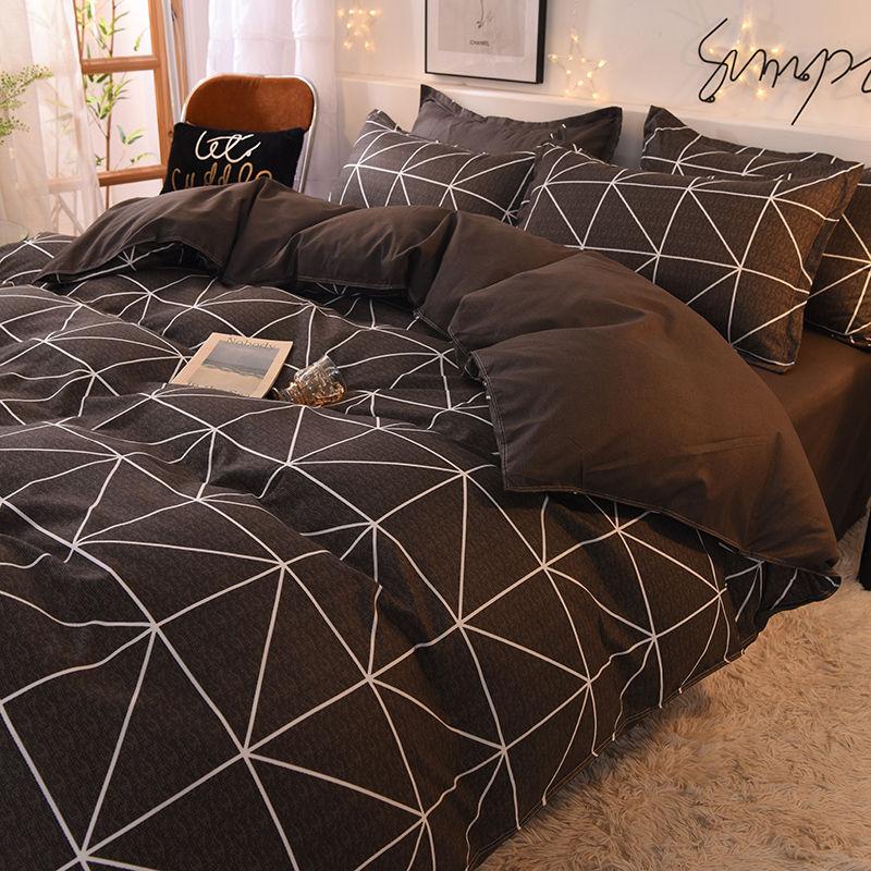 Bedding Set Leaf Printed Bed Linen Sheet Plaid Duvet Cover Single Double Queen King Quilt Covers Sets Bedclothes