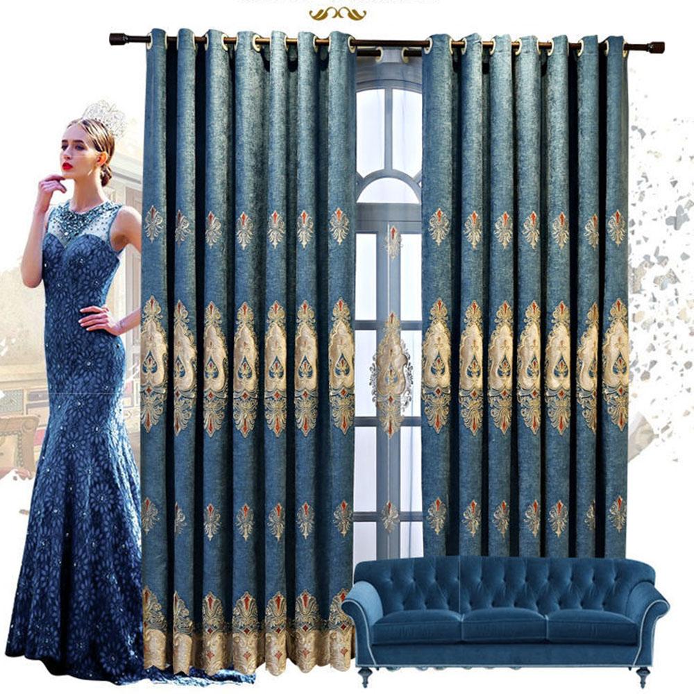 1/2pcs Modern European Style Embroidered Thick Luxury Curtains for Living Room Balcony Bedroom Blackout Curtains