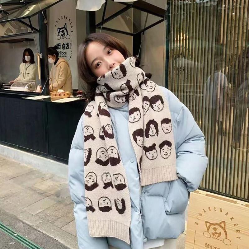 Scarf Female Winter Korean Fashion Printing Woven Scarf Thick Warm Woolen Scarf Shawl