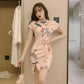 Summer Chinese Style Retro Printed Slim Temperament Was Thinner and Improved Cheongsam Dress