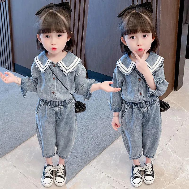 Girls Denim Suit Spring Girl Baby Western Style Children's Children's Clothing Tide Autumn Two-piece Sets