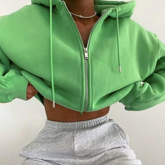 Long Sleeve Hooded Zip Cardigan Sweatshirt Women Green Coat Hoodies Zip-up Pullover Sweatshirt Hoodies Y2K Retro Hoodies